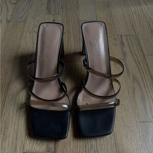 BCBGeneration Black Slide Heels with Smoky Clear Straps